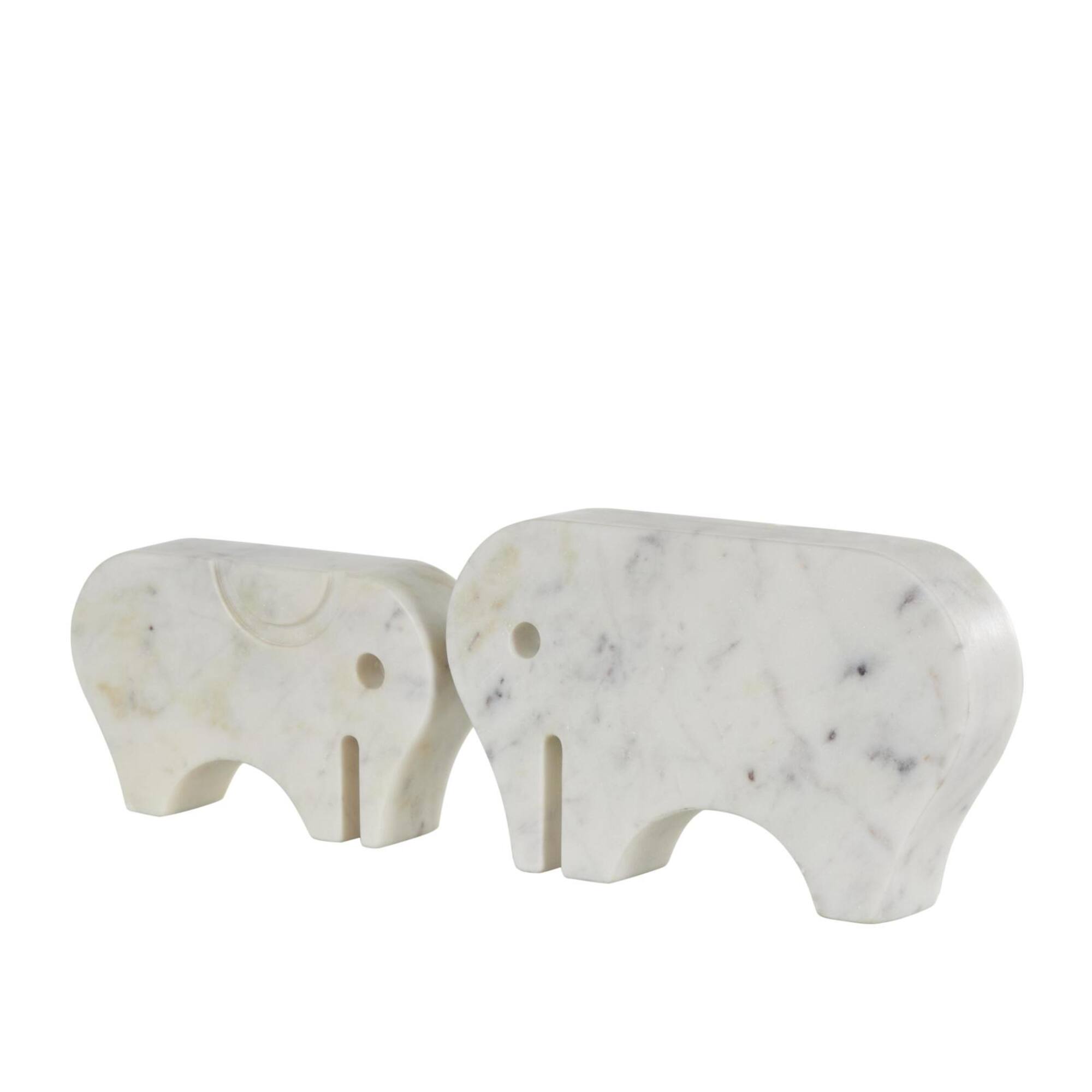 White & Gray Abstract Marble Elephant Sculpture Set